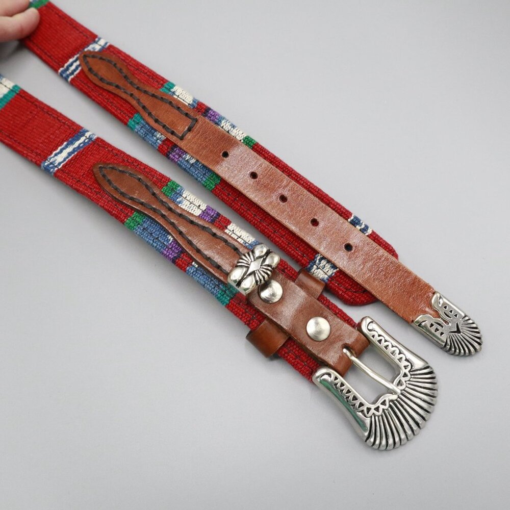Leather Belt Multi Boho Southwestern Rustic Handcrafted Tribal Ethnic Artisanal - Picture 3 of 15
